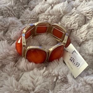 NWT Ann Taylor Vibrant Orange Adjustable Bracelet with Gold Accents!